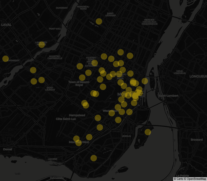 Map of sampled Montréal locations.